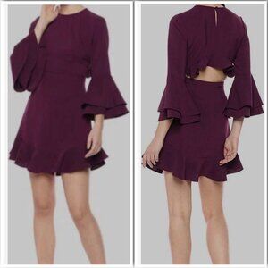Likely Sammy Flouncy Mini Cocktail Dress Plum Purple Ruffle Cut Out Size 6